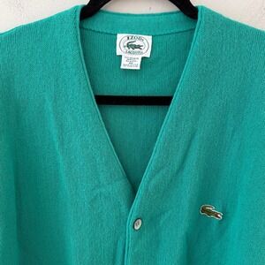 Vintage Izod Lacoste Green Cardigan Sweater Men XL Orlon Acrylic V-Neck USA Made